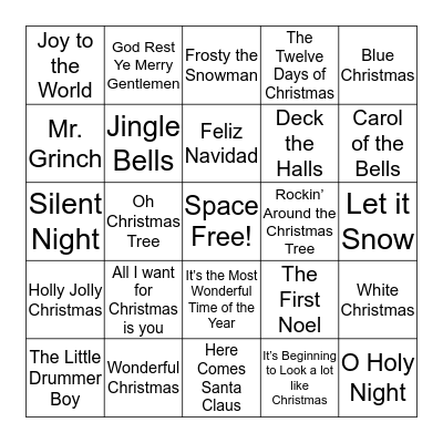 Christmas Songs Bingo Card