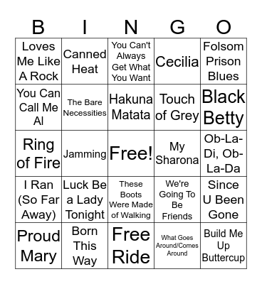 Musical Bingo Card
