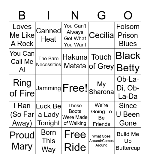 Musical Bingo Card