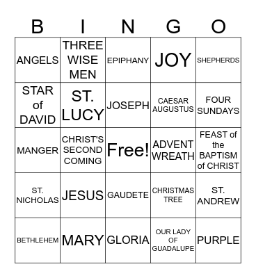 ADVENT/CHRISTMAS Bingo Card