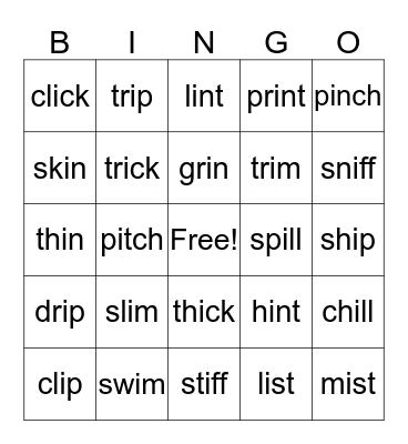 Short i Fun Bingo Card