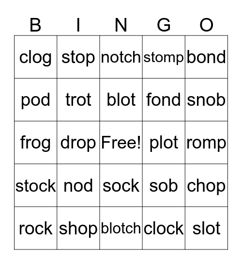 Fun with Short o Bingo Card