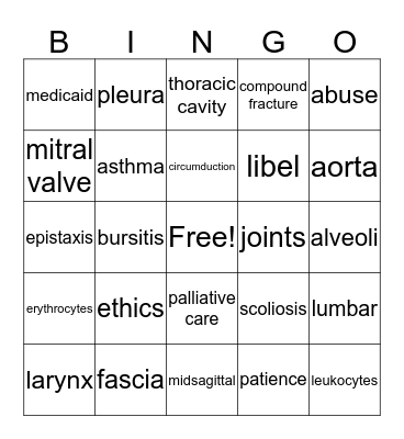 Fall Semester Exam Bingo Card