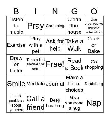 Coping Skills Bingo Card