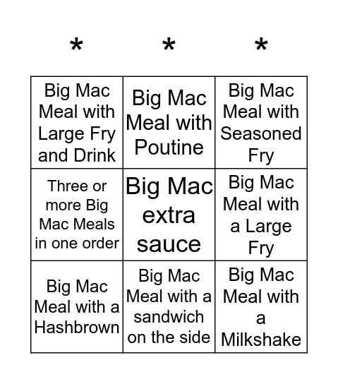Big Mac Bingo Card