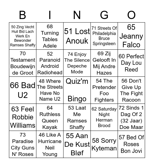 Quiz'm Bingo Card