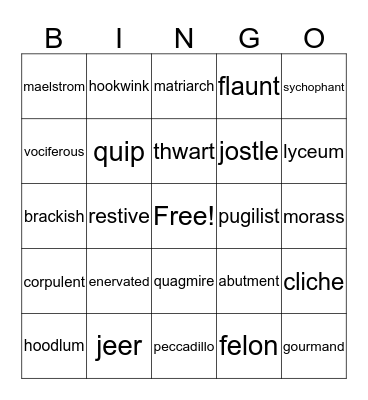 Vocabulary Bingo! Bingo Card