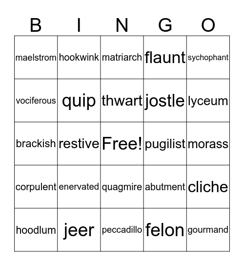 Vocabulary Bingo! Bingo Card