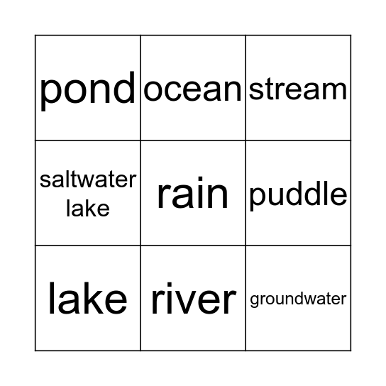 Water Sources BINGO Card