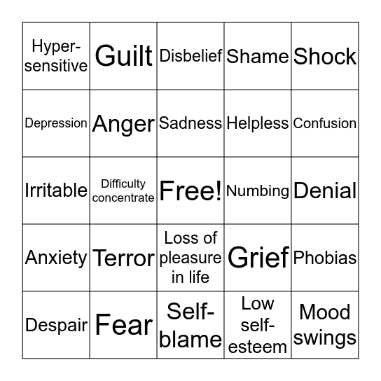 Emotional Effects Bingo Card