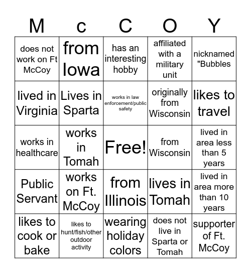 McCoy Mingle Bingo Card