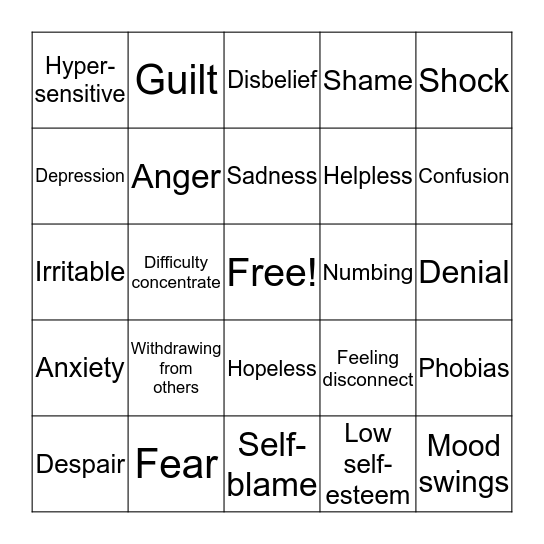 Emotional Effects Bingo Card
