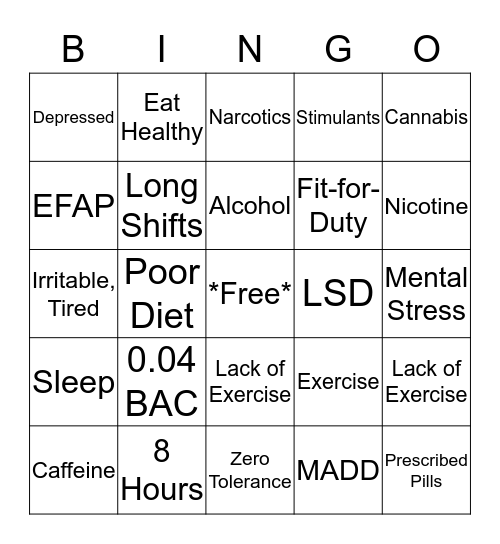 Fit-For-Duty Safety Bingo Card