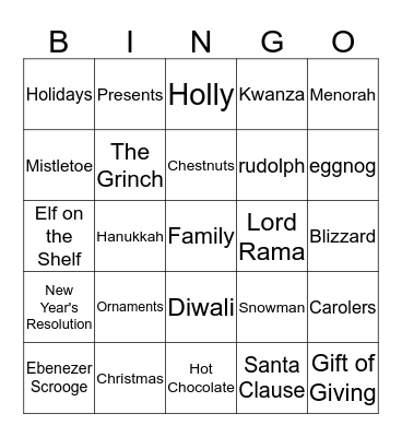 Holiday Bingo Cards Bingo Card