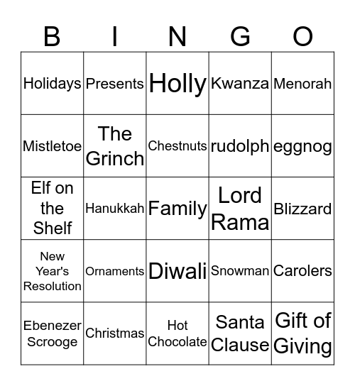 Holiday Bingo Cards Bingo Card