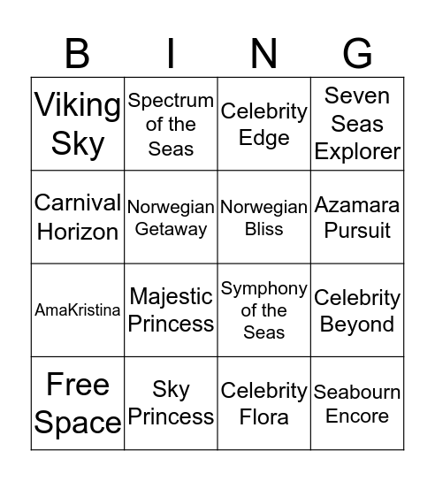 Expedia CruiseShipCenters Bingo Card
