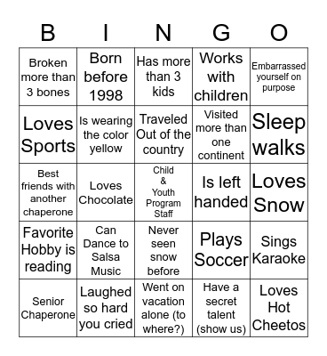 Chapeone Bingo Card