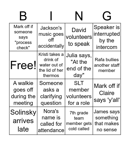 'Bing' because Bingo is Too Long Bingo Card
