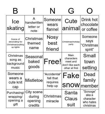 Hallmark Movie Bingo Card