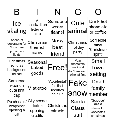 Hallmark Movie Bingo Card