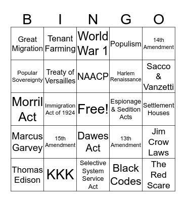 Midterm Review Bingo Card