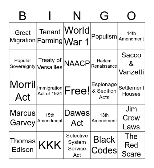 Midterm Review Bingo Card