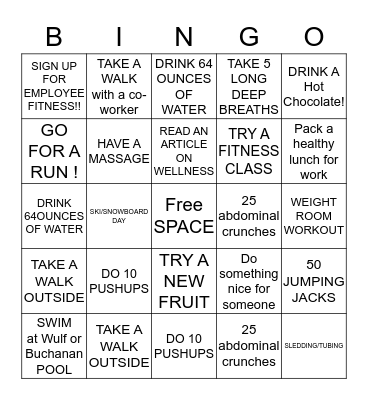 THE POWER OF EXERCISE ! Bingo Card