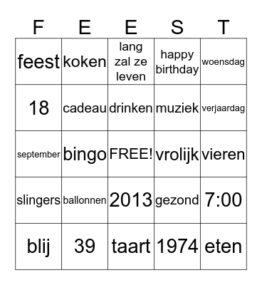 verjaardag Bingo Card