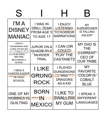 WHO AM I SCAVENGER BINGO Card