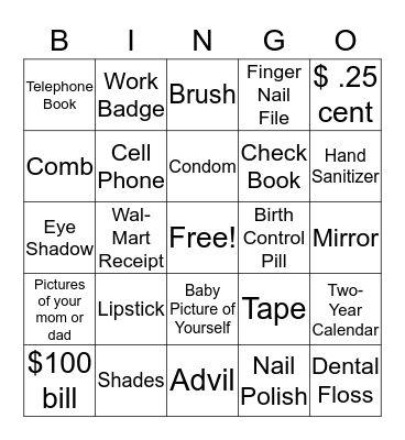 Purse Bingo Card
