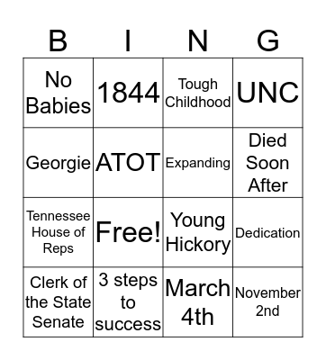 James K Polk Bingo Card
