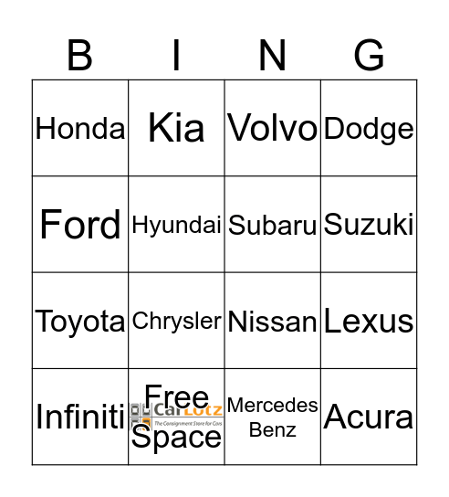 CARS ON THE LOTZ Bingo Card