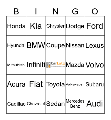 CARS ON THE LOTZ Bingo Card