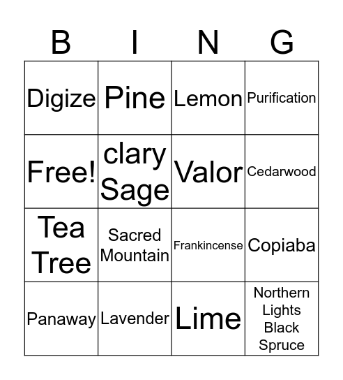 YoungLiving Essential Oils Bingo Card