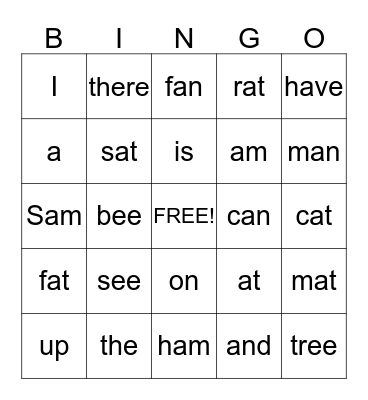First Grade Words Bingo Card