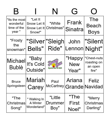 Jimmy Geez Christmas Music Bingo Card