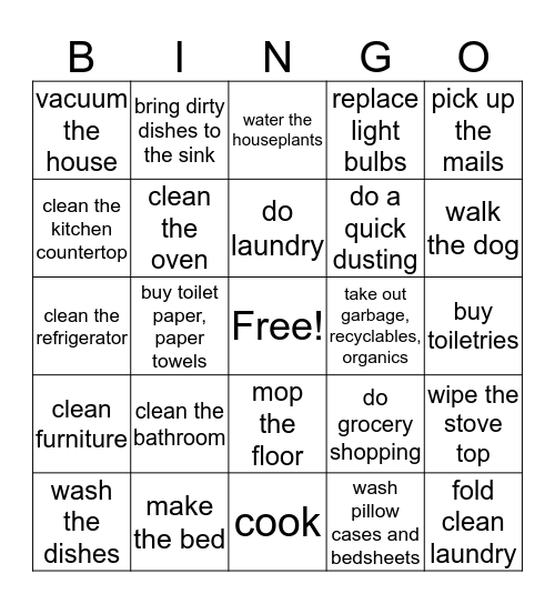 Household chores Bingo Card