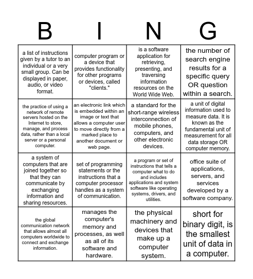 Technology Terms Bingo Card