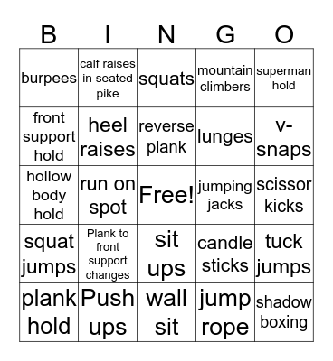 FITNESS BINGO Card