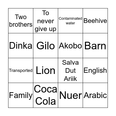 A Long Walk To Water  Bingo Card