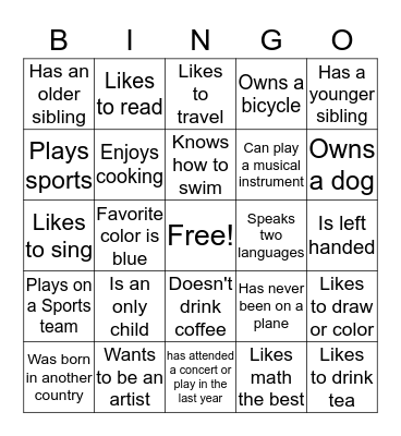 Getting to Know Each Other Bingo Card