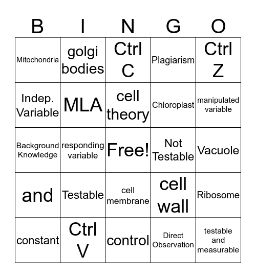 Life Science Mid-Term Review Bingo Card