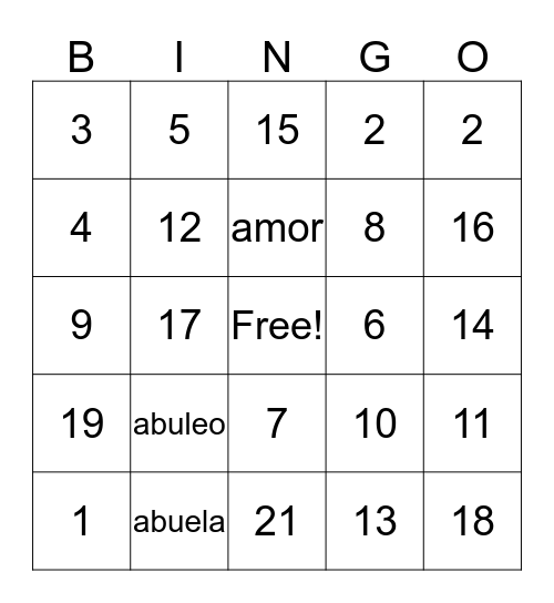 bingo samle with mom Jules Bingo Card