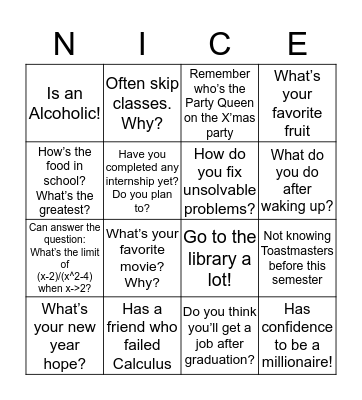NTHU Toastmasters Bingo Card