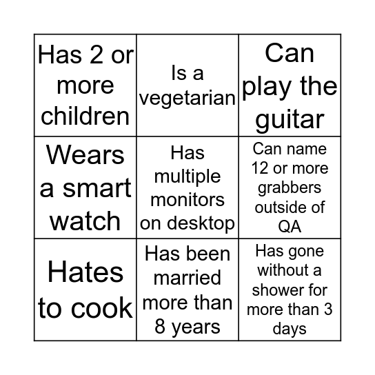 QA BINGO Card