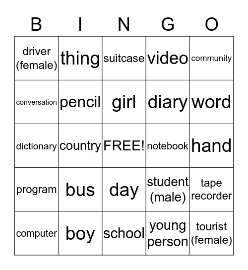 Lección uno Bingo Card