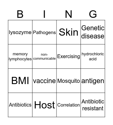 health and disease Bingo Card