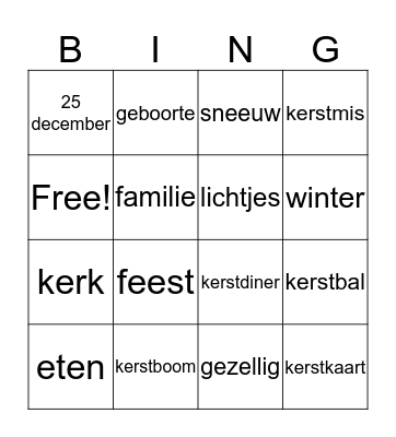 kerst Bingo Card