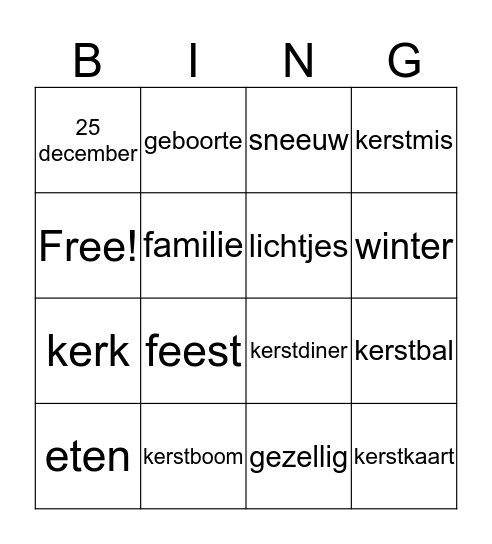 kerst Bingo Card