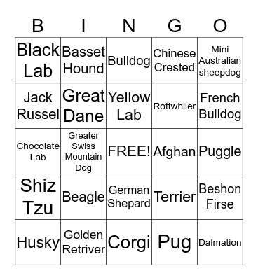 Dog Breeds Bingo Card